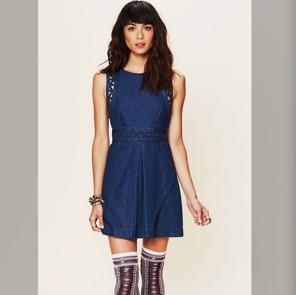 Free People New Romantics Blue Denim Dress